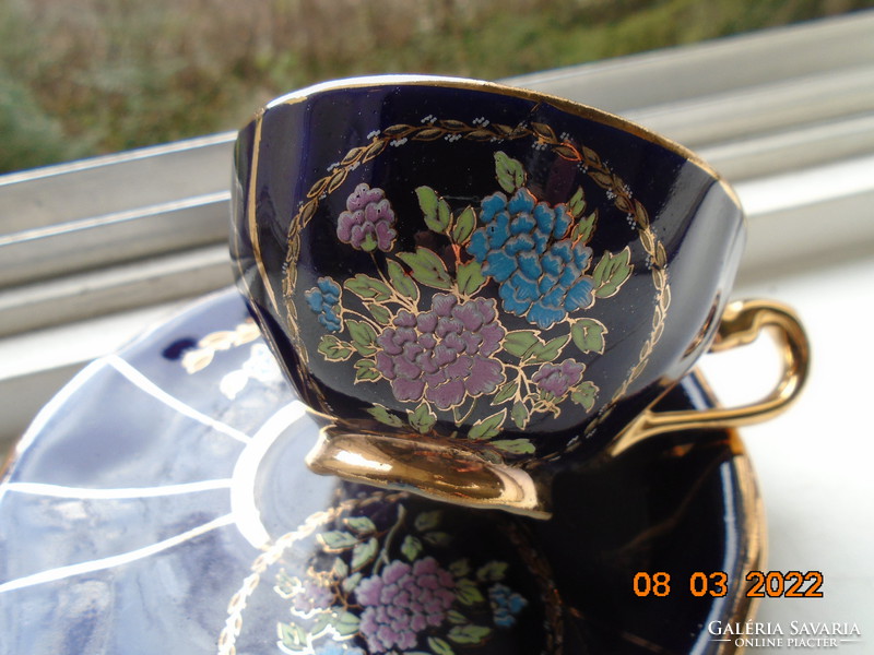 Hand painted empire cobalt gold colorful floral coffee set with limoges golden crown mark