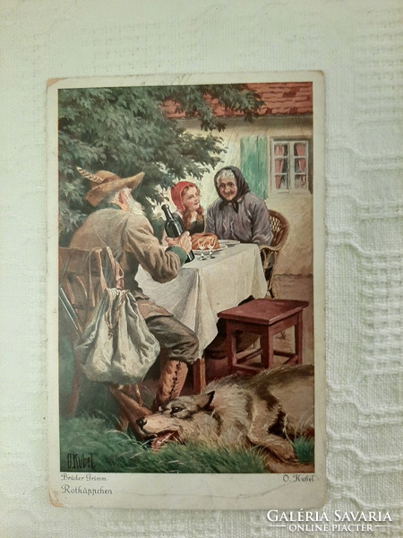 6 Red postcards and the tale of the wolf on German postcards, German, cube, circa 1910