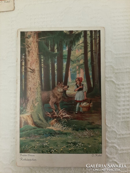 6 Red postcards and the tale of the wolf on German postcards, German, cube, circa 1910
