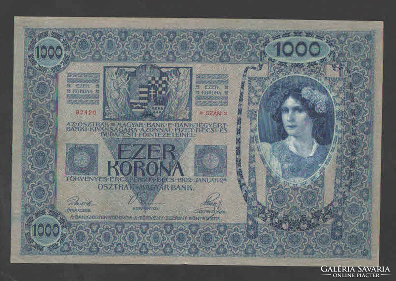 1000 korona 1902. Bélyegzés nélküli!! EGYSZER HAJTOTT!! EF+++!! GYÖNYÖRŰ!!