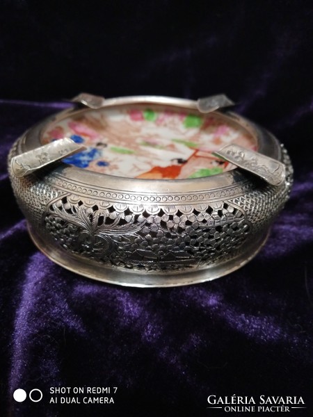 Ezüst (900) vietnámi hamuzó porcelán betéttel