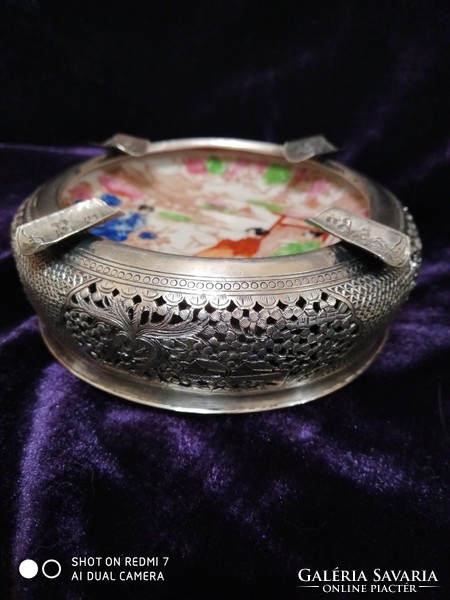 Silver (900) Vietnamese ashtray with porcelain insert