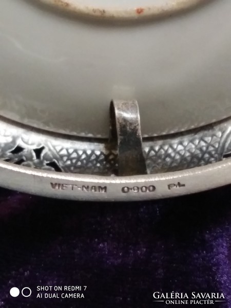 Ezüst (900) vietnámi hamuzó porcelán betéttel