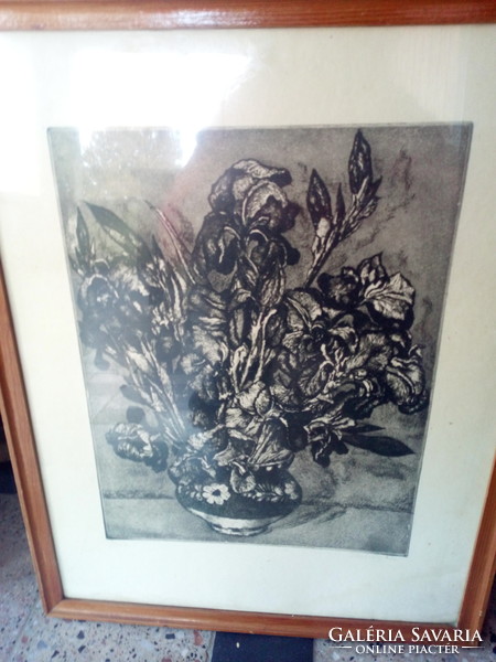Etching by Éva Scultéty. Artistically verified signed etching/iris/
