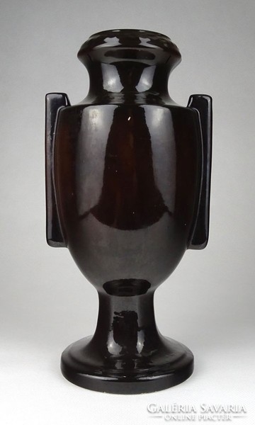 1H654 Antik barna színű Szakmáry Hollóházi fajansz váza díszváza 25 cm