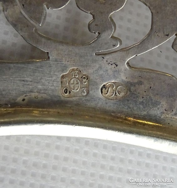 1G290 Antik 1803-ból való áttört gyönyörű kalapált 13 lattos ezüst kínáló tál 680 g