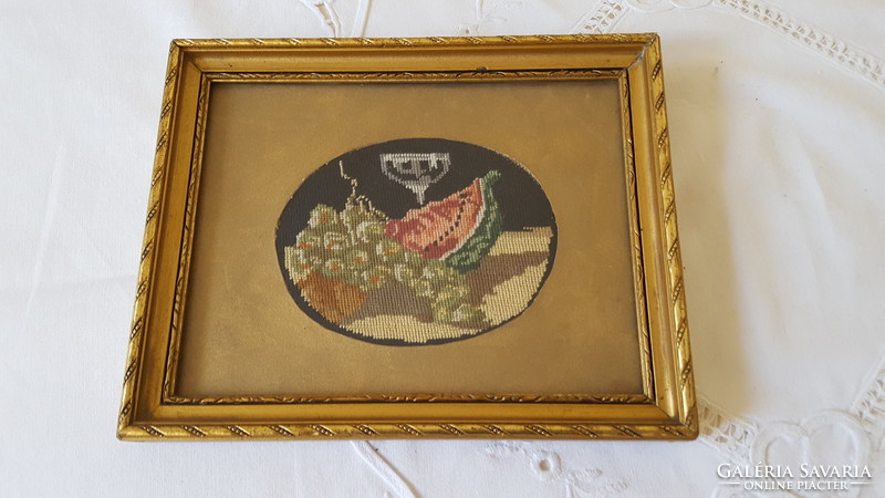 Needle tapestry, fruit still life, beautiful frame