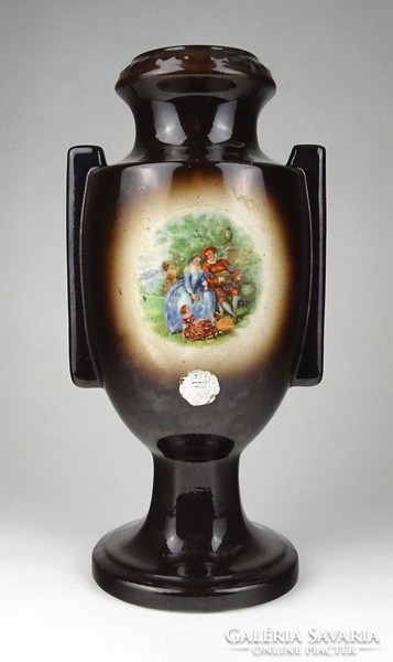 1H654 Antik barna színű Szakmáry Hollóházi fajansz váza díszváza 25 cm