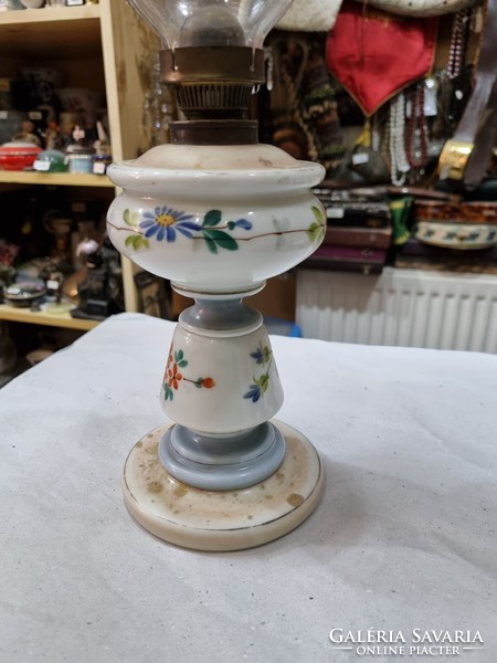 Old milk glass kerosene lamp
