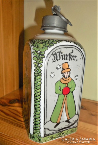 Old German porcelain liqueur bottle with tin cap (Dr. Merkle atalier - hand painted)