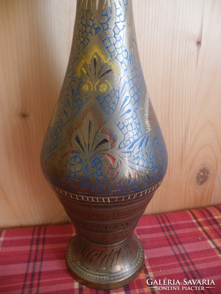 Indian copper vase with engraved mark, densely chiseled, painted in beautiful colors - capri -