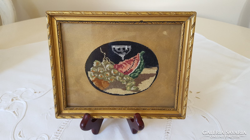 Needle tapestry, fruit still life, beautiful frame