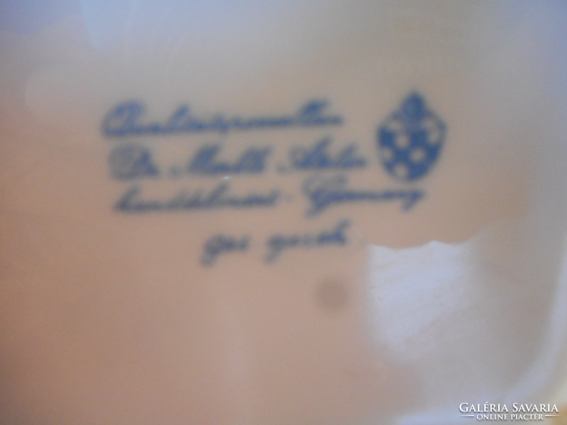 Régi német porcelán likőrös kulacs, ón kupakkal (Dr. Merkle Atalier - kézzel festett)
