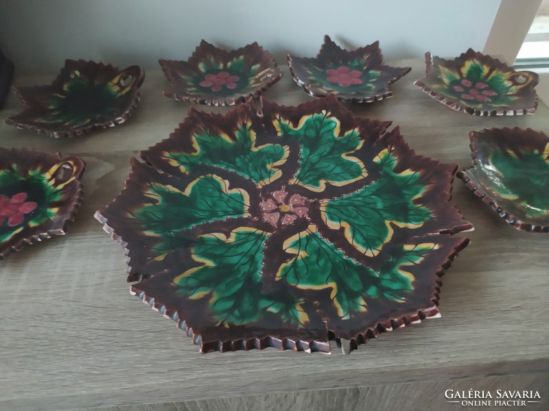 Mezőtúr majolica plate + dish - leaf-shaped steinbach