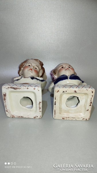Vintage Staffordshire Bourbon Children porcelán büszt szobor pár