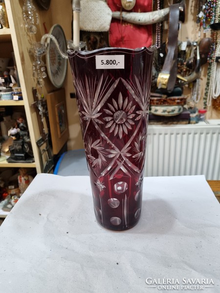 Burgundy crystal vase