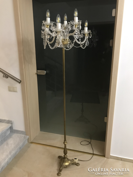 6-branch copper base crystal floor lamp