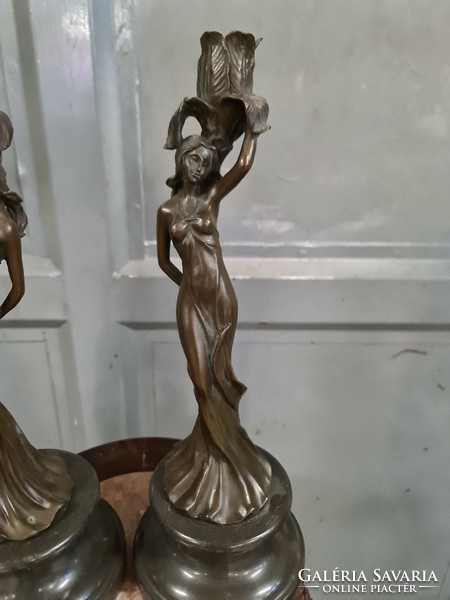 Szecessziós -art nouveau nő alakos bronz gyertyatartó