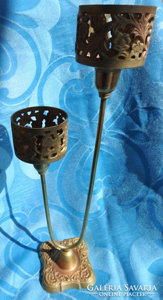 Eclectic copper double branch candlestick