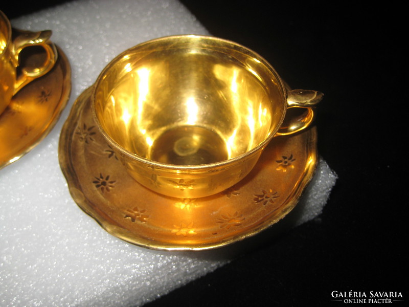 Meissen mocha cups on a small eichwald plate with beautiful deep gilding