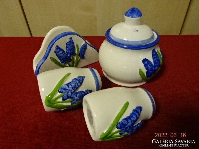German glazed ceramic hand-painted sugar bowl, napkin holder, salt and pepper shaker. He has! Jókai.