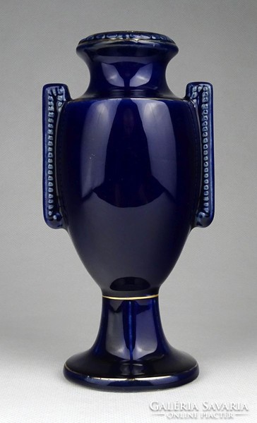 1H682 Antik kobaltkék színű fajansz váza allegorikus jelenettel 15.5 cm
