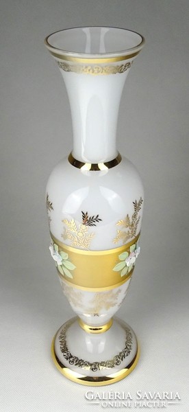1H686 Régi nagyméretű aranyozott fehér Bohemia üveg váza 31 cm