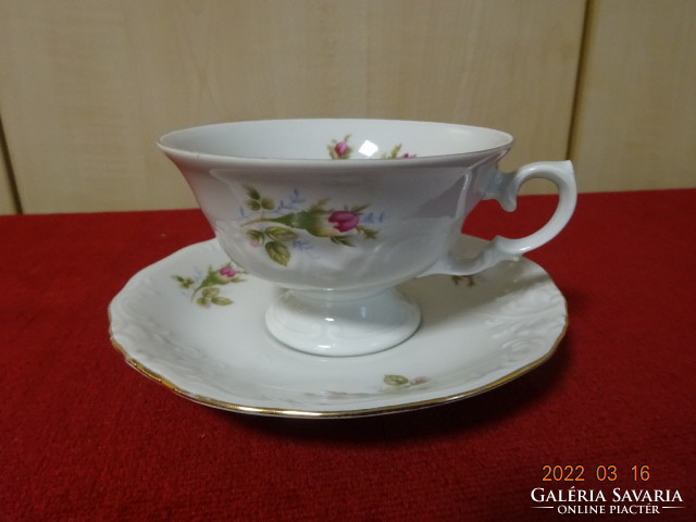 Polish porcelain teacup + placemat, embossed, rose pattern. He has! Jókai.