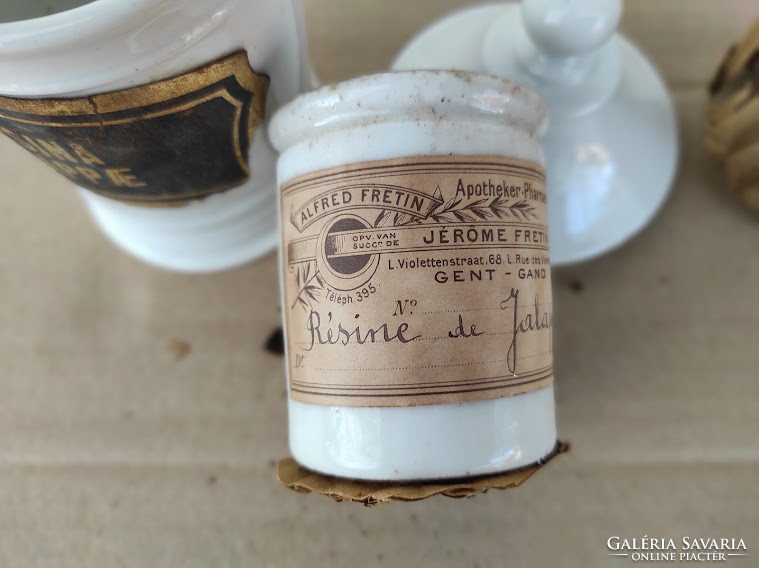 Antique doctor medicine pharmacy jar with white porcelain glued paper inscription 5135