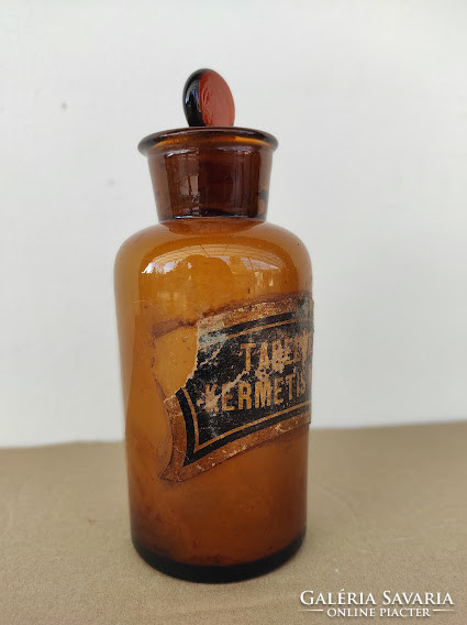 Antique doctor medicine pharmacy jar with glued paper inscription 5131