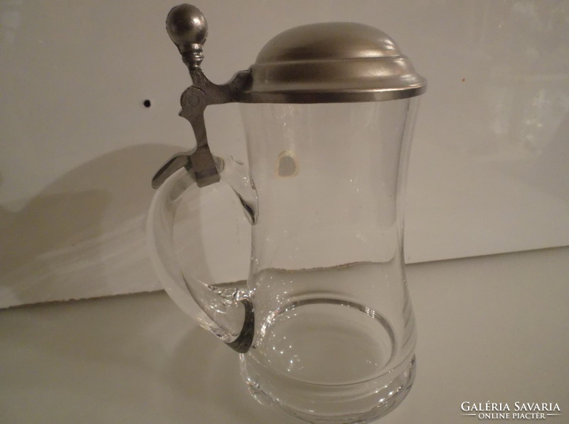Jug - metal - lid - silver plated - pewter - 0.5 l - glass - German - flawless