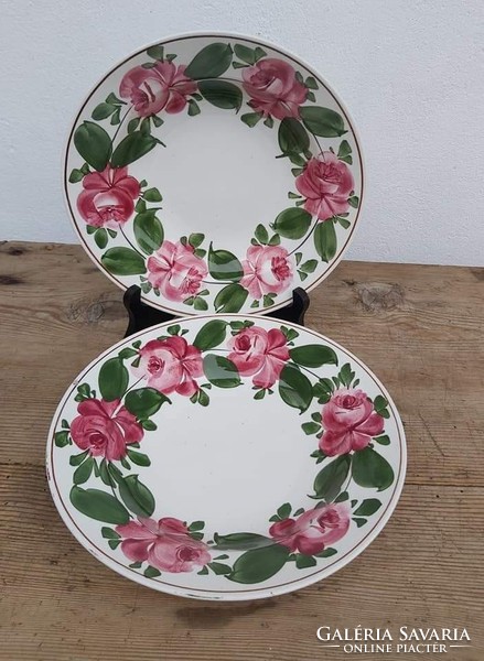 Beautiful granite floral rose wall plate paired with collector nostalgia pieces of peasant village