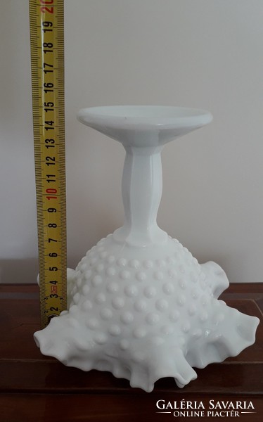 Old white chalcedony glass goblet with ruffled edge milk glass base small bowl 15 cm