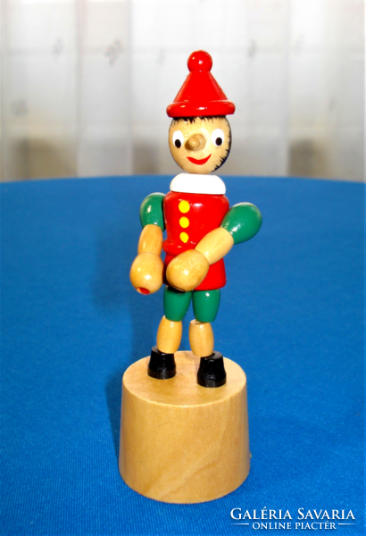 Retro, nyomogatós - rugós táncoló Pinocchio figura