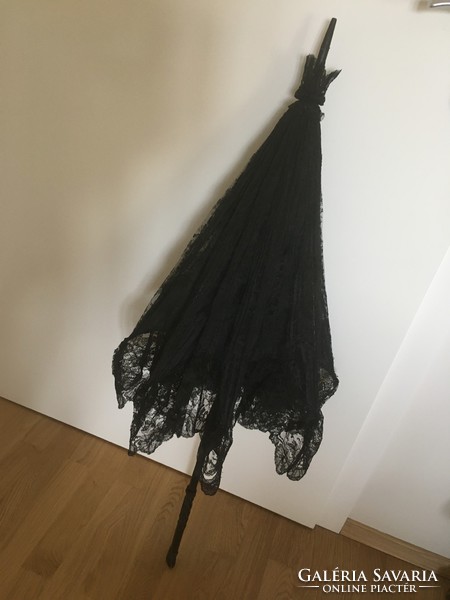 Antique black lace parasol - defective
