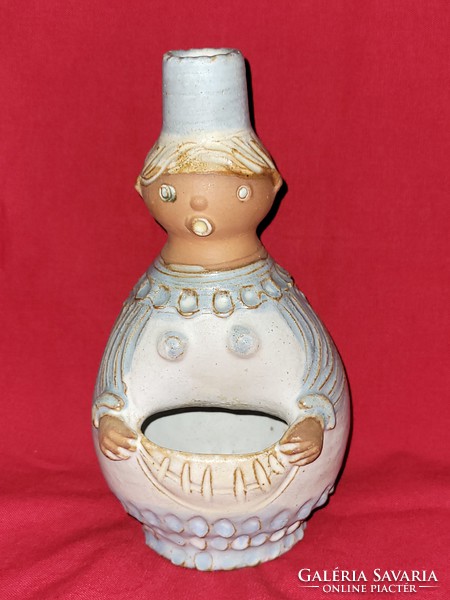 Ilona Kiss rose (1920-2010): figural vase, glazed pottery, hand-painted, marked, flawless