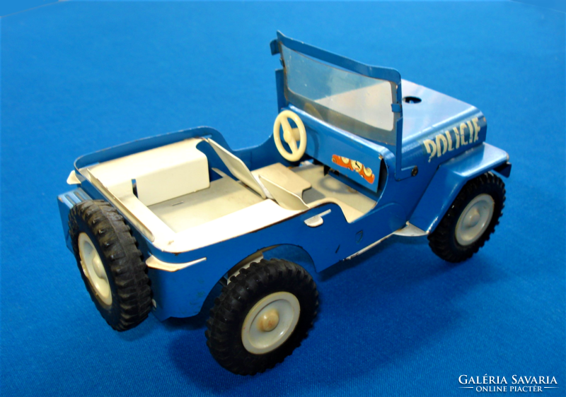 Retro, felhúzható rendőr jeep, lemezjáték (ITES, 1970-es évek eleje)