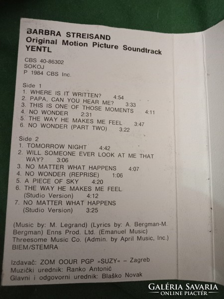 Barbra Streisand Yentl Original Motion Picture Soundtrack magnókazetta