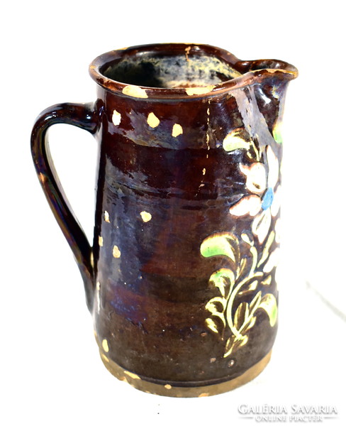 Antique hand painted folk ceramic jug - spout