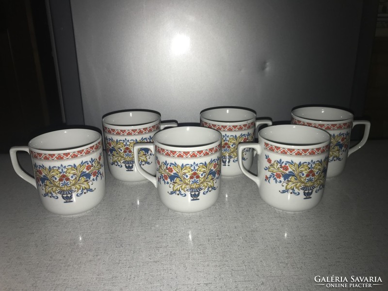 Set of 6 old retro Czechoslovakian porcelain richly decorated cups set