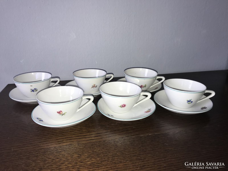 6 pcs raven house porcelain coffee cup set set with old small flower pattern with green stripe