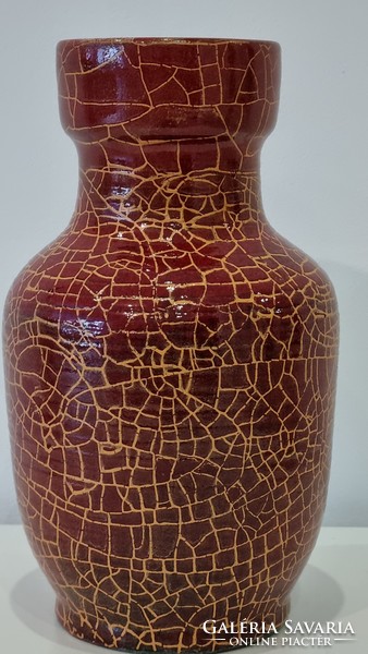 Dekoratív iparművészeti kerámia váza,repesztett  mázzal-26 cm