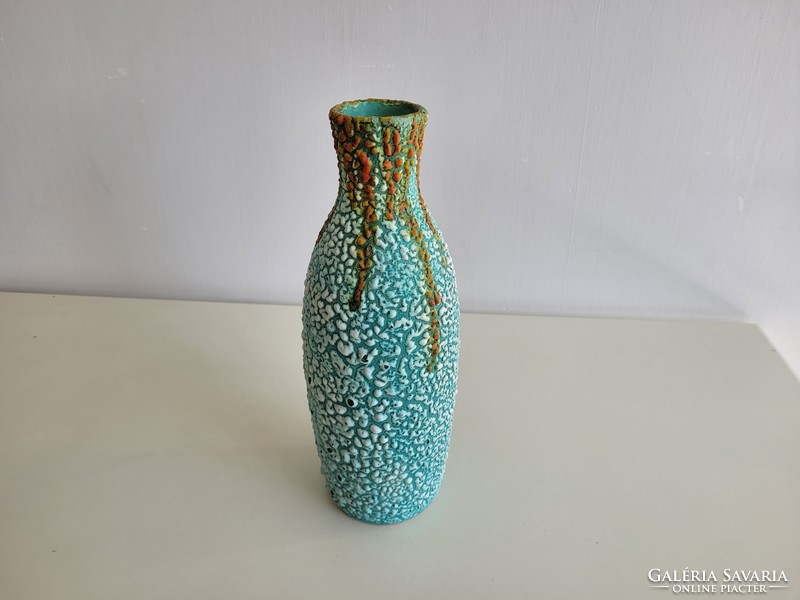 Old retro cracked glazed shrunken ceramic vase mid century