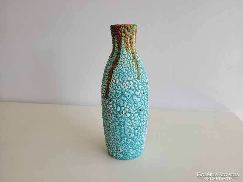 Régi retro repesztett mázas zsugormázas kerámia váza mid century