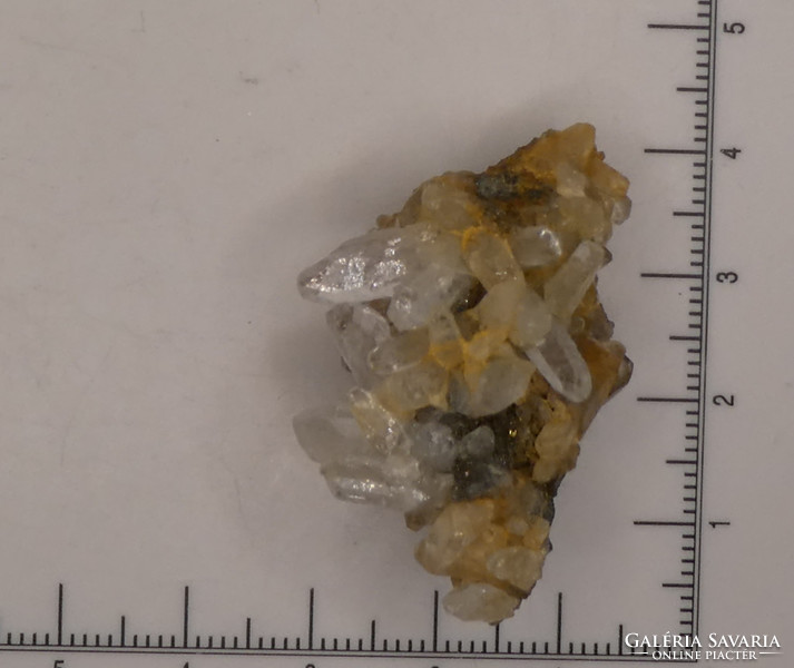 Natural calcite crystals with tiny pyrite grains on the bedrock. Gyöngyösoroszi.