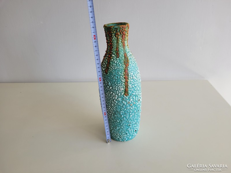 Old retro cracked glazed shrunken ceramic vase mid century