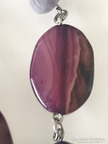 Necklace made of pink agate and amethyst eyes, 86 cm long