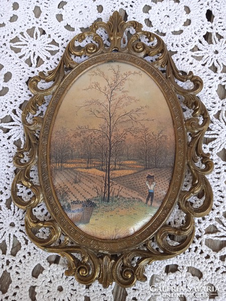 Silk picture in metal frame