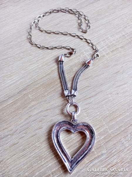 Silver colored large heart pendant necklace