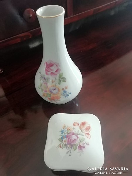 German floral lippelsdorf porcelain box and vase